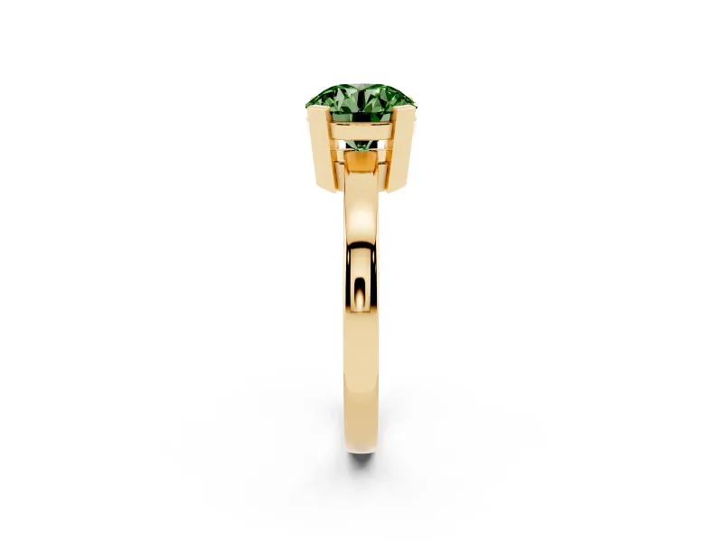 Fancy Green Round Cut Diamond Solitaire Ring Set in Yellow gold with Prong Head and Smooth Polished Band