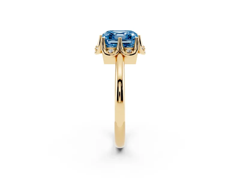 Asscher Cut Petal Halo Engagement Ring Setting for a Fancy Blue Lab-Grown Diamond | Yellow Gold