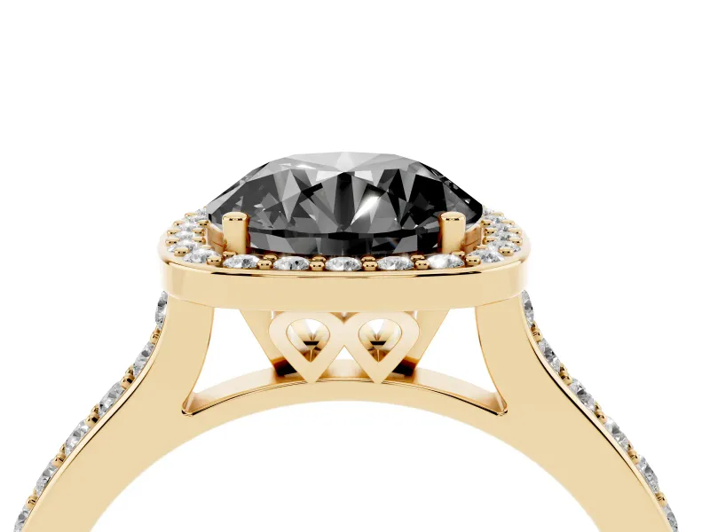 Round Pavé Halo Engagement Ring Setting for a Black Center | Yellow Gold