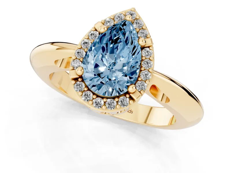 Pear-Shaped Halo Engagement Ring Setting for a Fancy Blue Lab-Grown Diamond | Plain Tapered Band | Yellow Gold