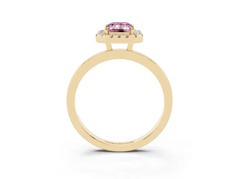 Emerald Cut Thin Halo Engagement Ring Setting for a Fancy Pink Lab-Grown Diamond | Plain Polished Band | Yellow Gold