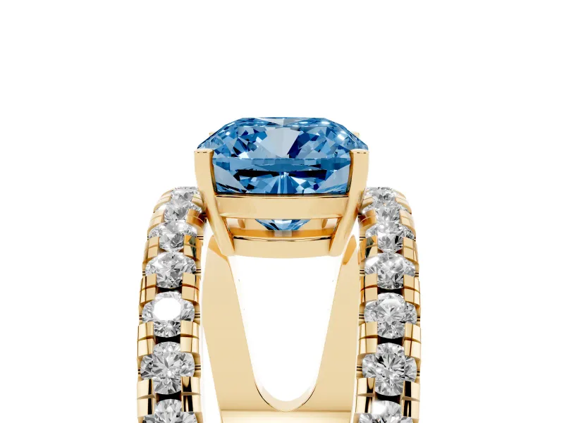 Cushion Cut Pavé Engagement Ring Setting for a Fancy Blue Lab-Grown Diamond | Yellow Gold - Design NV-24679