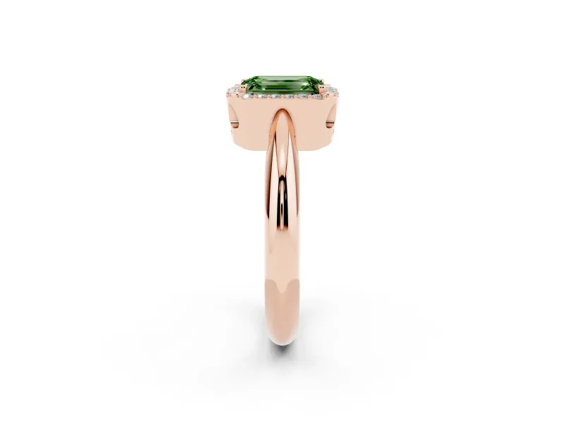 Emerald Cut Halo Engagement Ring Setting for a Fancy Green Lab-Grown Diamond | Plain Tapered Band | Rose Gold
