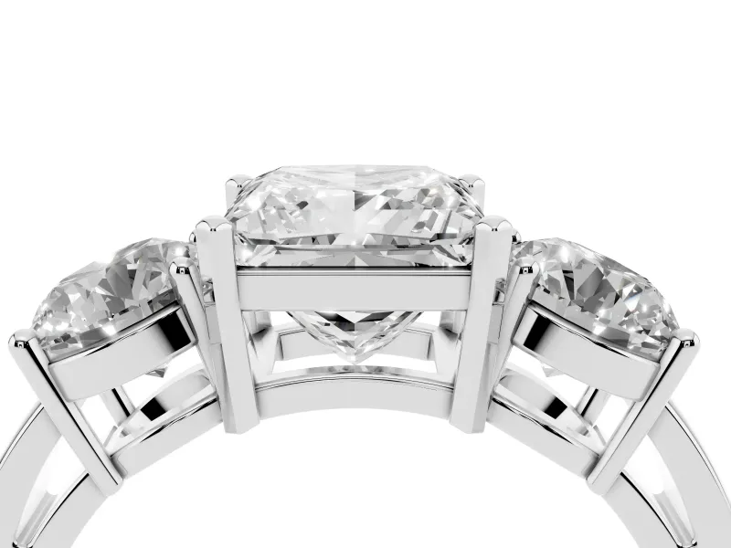 Princess Cut Three Stone Engagement Ring Setting | Wide Plain Band | White Gold