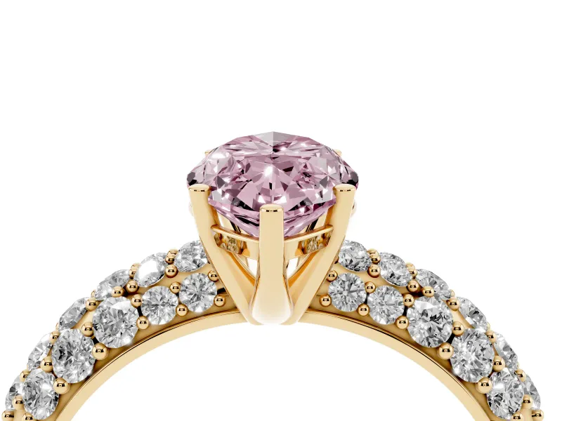 Marquise Multi Row Pave Engagement Ring Setting for a Fancy Pink Lab-Grown Diamond | Yellow Gold