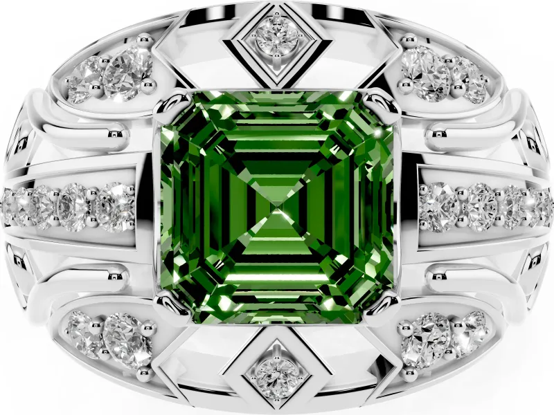 Asscher Cut Art Deco Engagement Ring Setting for a Fancy Green Lab-Grown Diamond | Platinum