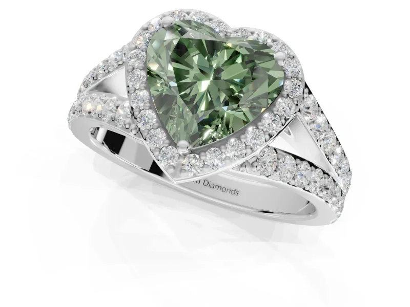 Heart-Shaped Halo Engagement Ring Setting for a Fancy Green Lab-Grown Diamond | Sterling Silver - Design NV-24520