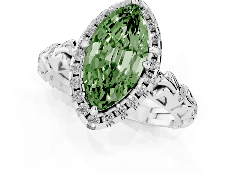 Marquise Leaf Halo Engagement Ring Setting for a Fancy Green Lab-Grown Diamond | Sterling Silver
