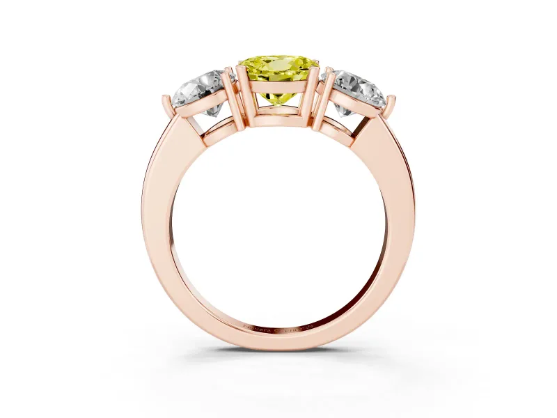 Round Three Stone Engagement Ring Setting for a Fancy Yellow Lab-Grown Diamond | Large Round Side Stones | Rose Gold