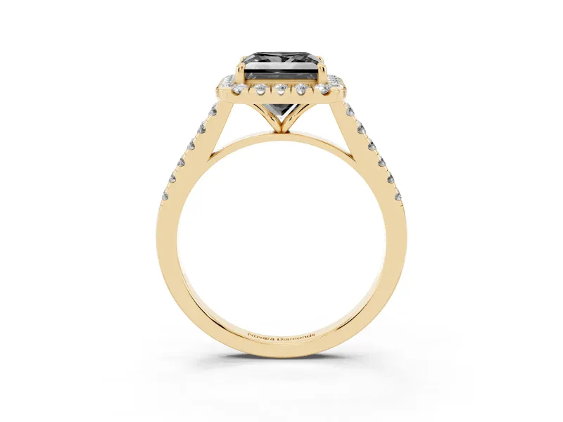 Princess Cut Halo Engagement Ring Setting for a Black Center | Pavé Shoulders | Yellow Gold