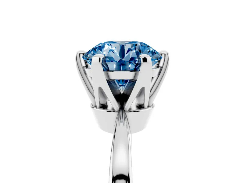 Fancy Blue Round Cut Diamond Solitaire Engagement Ring Set in White gold with Slim Tapered Solitaire Band