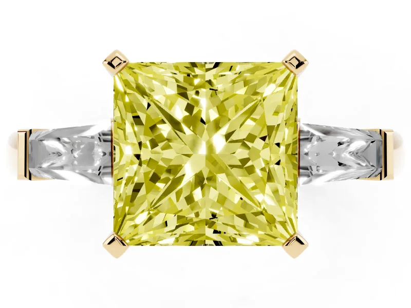 Princess Cut Baguette Engagement Ring Setting for a Fancy Yellow Lab-Grown Diamond | Yellow Gold