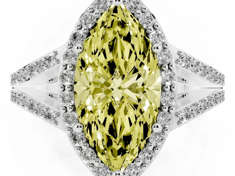 Marquise Split Shank Halo Engagement Ring Setting for a Fancy Yellow Lab-Grown Diamond | Platinum