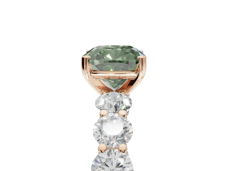 Cushion Cut Side Stone Engagement Ring Setting for a Fancy Green Lab-Grown Diamond | Scalloped Prong Accents | Rose Gold