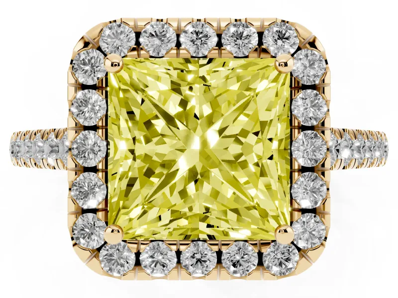 Princess Cut Raised Halo Engagement Ring Setting for a Fancy Yellow Lab-Grown Diamond | Yellow Gold
