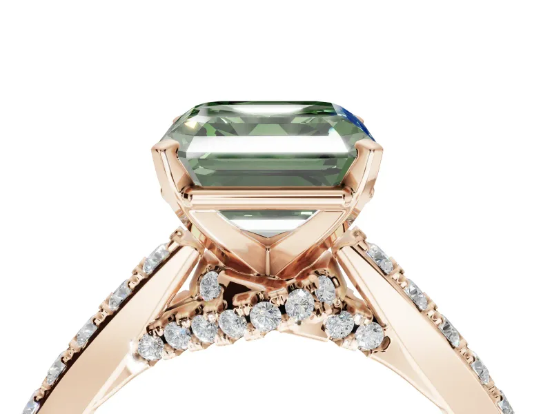 Asscher Cut Pavé Solitaire Engagement Ring Setting for a Fancy Green Lab-Grown Diamond | Crossover Gallery | Rose Gold