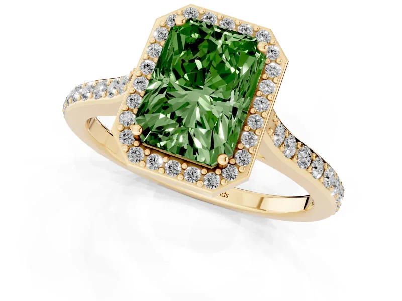 Radiant Cut Halo Engagement Ring Setting for a Fancy Green Lab-Grown Diamond | Yellow Gold - Design NV-24729