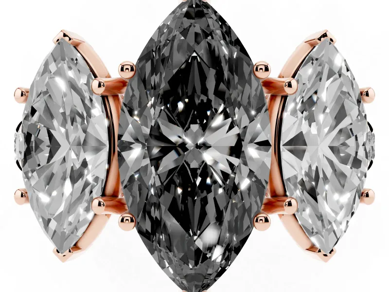 Marquise Three Stone Engagement Ring Setting for a Black Center | Accented Shoulders | Rose Gold