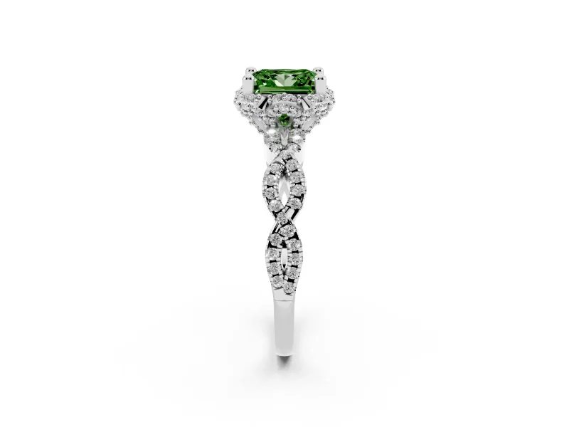 Princess Cut Milgrain Halo Engagement Ring Setting for a Fancy Green Lab-Grown Diamond | Graduated Shoulders | Platinum