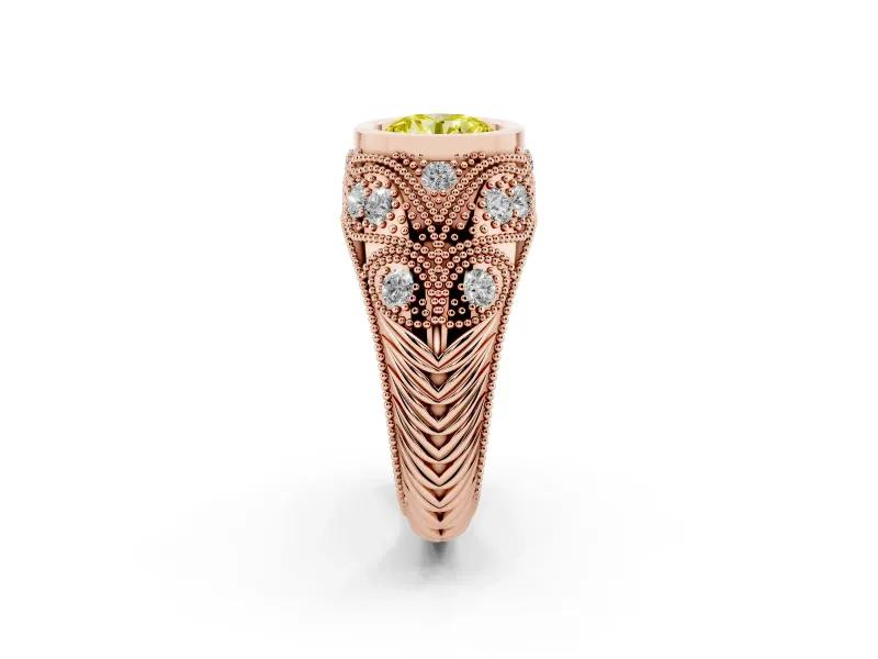Round Vintage Bezel Engagement Ring Setting for a Fancy Yellow Lab-Grown Diamond | Rose Gold