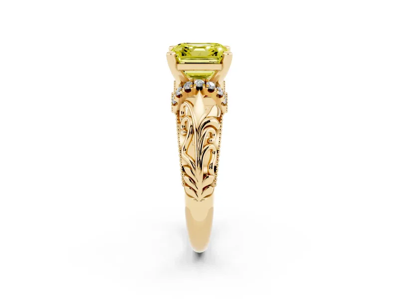 Asscher Cut Filigree Engagement Ring Setting for a Fancy Yellow Lab-Grown Diamond | Yellow Gold