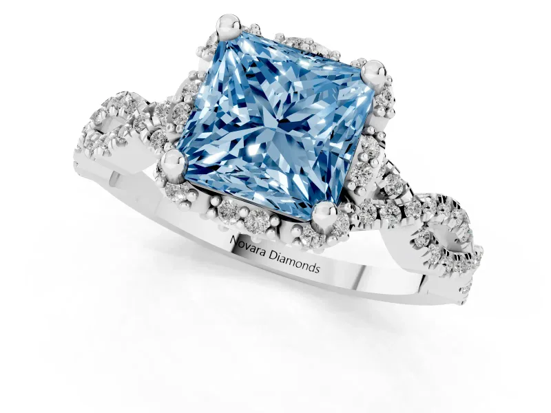 Princess Cut Halo Engagement Ring Setting for a Fancy Blue Lab-Grown Diamond | Sterling Silver - Design NV-24725