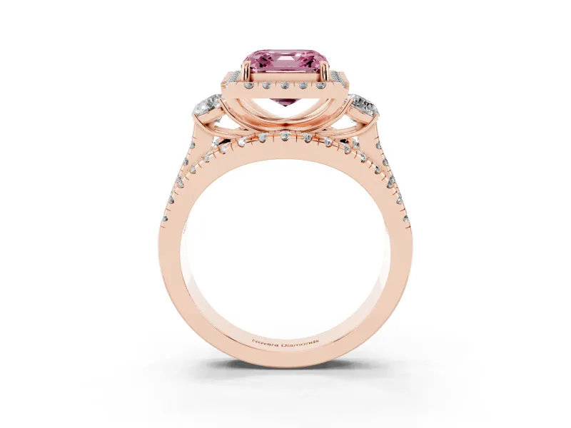 Asscher Cut Halo Split Shank Engagement Ring Setting for a Fancy Pink Lab-Grown Diamond | Round Side Stones | Rose Gold