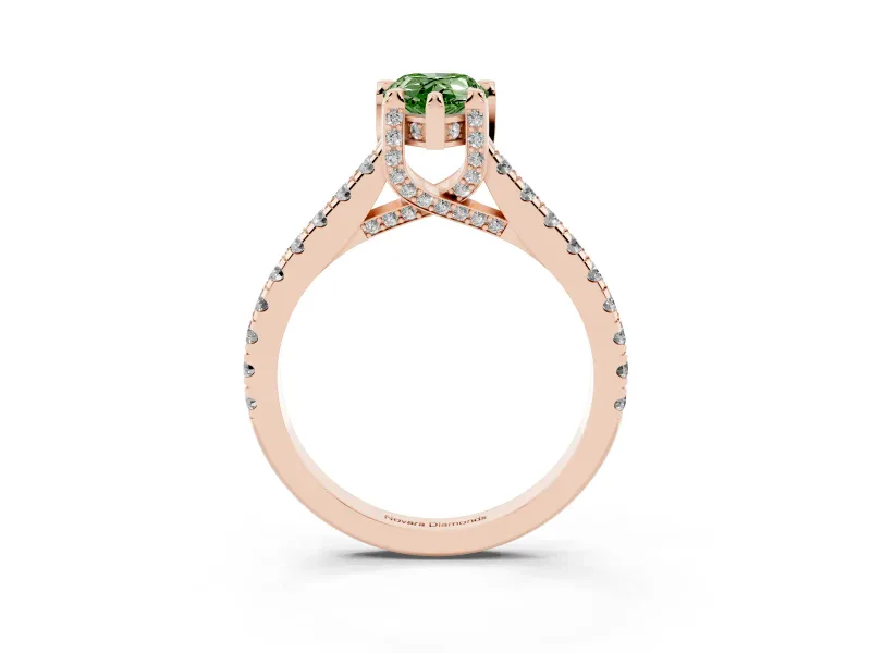 Pear-Shaped Hidden Halo Pave Engagement Ring Setting for a Fancy Green Lab-Grown Diamond | Claw Prongs | Rose Gold
