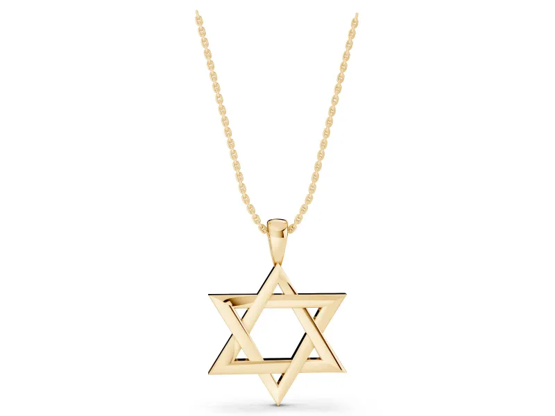 Interlaced Star of David Pendant Necklace | Bevelled Edges | Yellow Gold