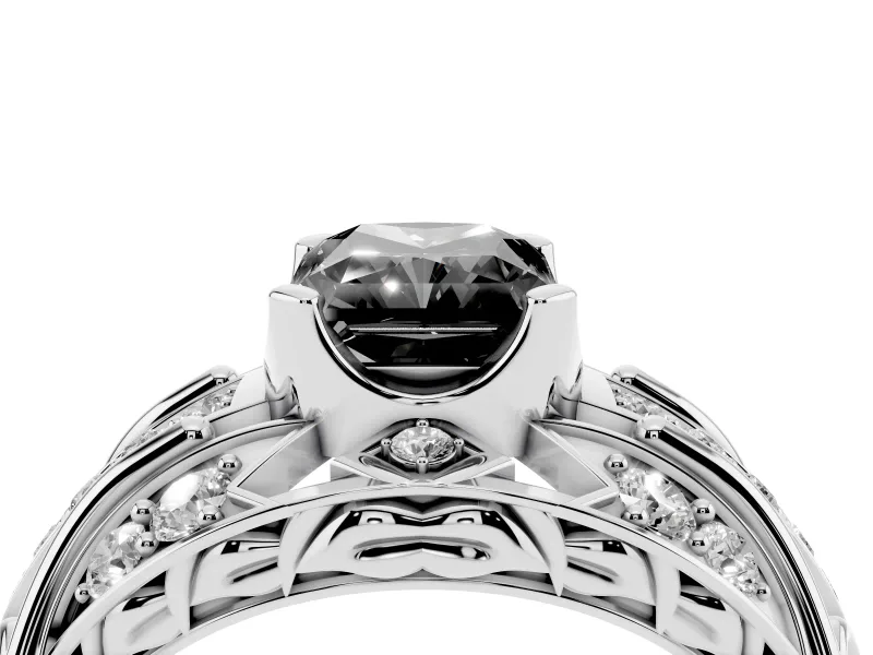 Radiant Cut Art Deco Graduated Engagement Ring Setting for a Black Center | Sterling Silver