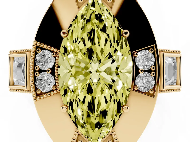 Marquise Milgrain Sectioned Halo Engagement Ring Setting for a Fancy Yellow Lab-Grown Diamond | Yellow Gold