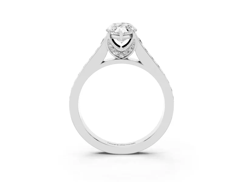 Marquise Graduated Pavé Solitaire Engagement Ring Setting | Wide Pavé Row Band | White Gold