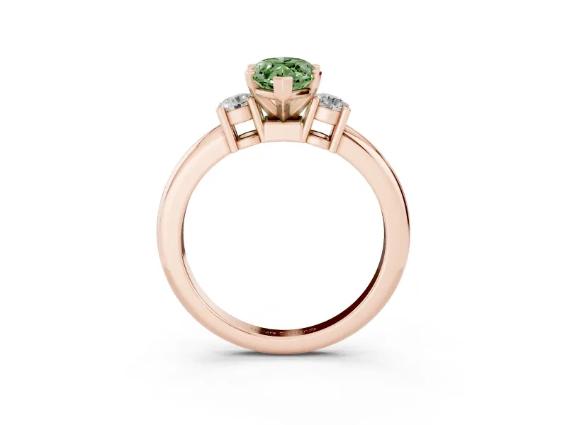 Marquise Three Stone Engagement Ring Setting for a Fancy Green Lab-Grown Diamond | Round Side Stones | Rose Gold