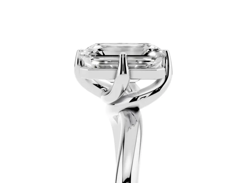 Emerald Cut Bypass Solitaire Engagement Ring Setting | Plain Polished Band | Sterling Silver