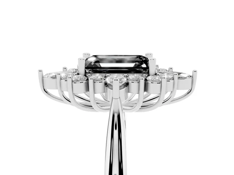 Emerald Cut Cluster Halo Engagement Ring Setting for a Black Center | Sterling Silver