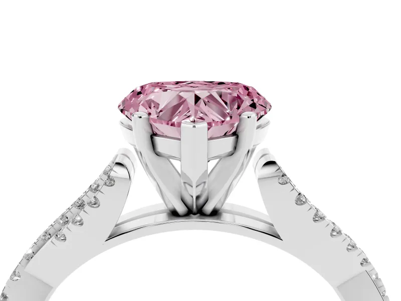 Fancy Pink Heart Cut Diamond Solitaire Engagement Ring Set in Silver with Twisted Pavé Band and Prong Setting