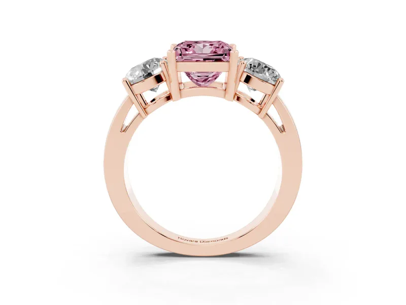 Princess Cut Three Stone Engagement Ring Setting for a Fancy Pink Lab-Grown Diamond | Wide Plain Band | Rose Gold