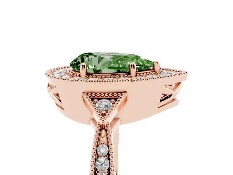 Pear-Shaped Milgrain Halo Engagement Ring Setting for a Fancy Green Lab-Grown Diamond | Graduated Pavé | Rose Gold