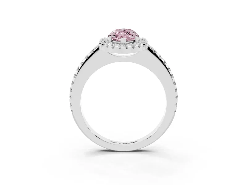 Marquise Pave Halo Engagement Ring Setting for a Fancy Pink Lab-Grown Diamond | Pave Band | White Gold