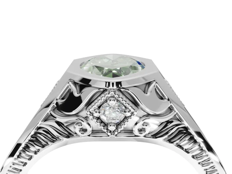Marquise Vintage Bezel Engagement Ring Setting for a Fancy Green Lab-Grown Diamond | Engraved Band | White Gold