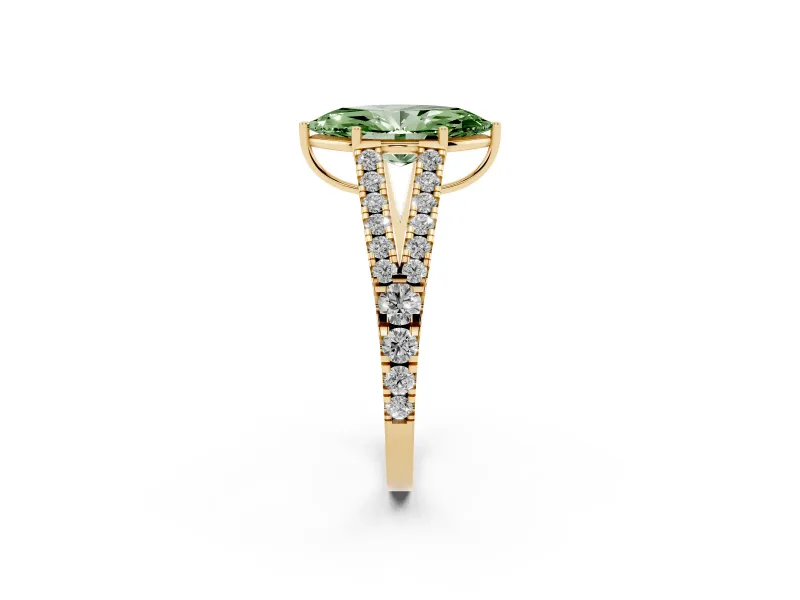 Marquise Graduated Split Shank Engagement Ring Setting for a Fancy Green Lab-Grown Diamond | Yellow Gold