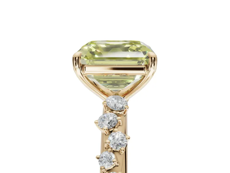 Asscher Cut Graduated Solitaire Engagement Ring Setting for a Fancy Yellow Lab-Grown Diamond | Yellow Gold