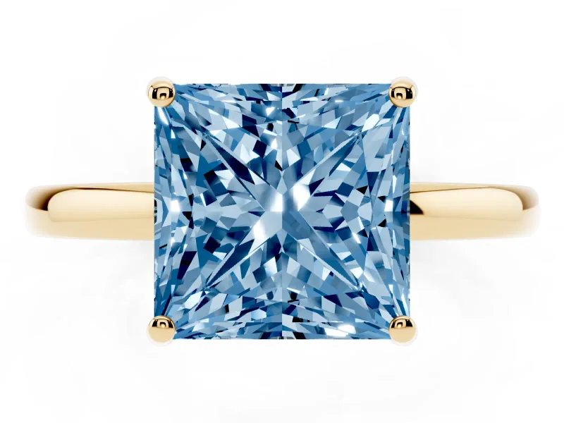 Princess Cut Engagement Ring Setting for a Fancy Blue Lab-Grown Diamond | Hidden Halo | Yellow Gold