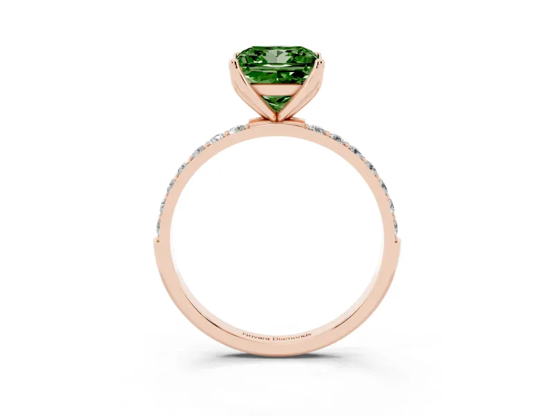 Princess Cut Pave Solitaire Engagement Ring Setting for a Fancy Green Lab-Grown Diamond | Slim Band | Rose Gold