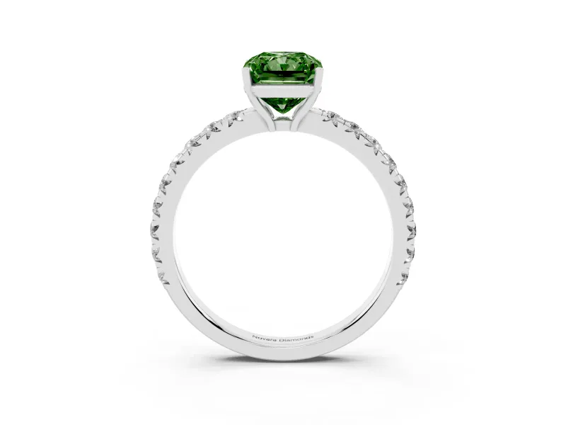 Radiant Cut Pave Engagement Ring Setting for a Fancy Green Lab-Grown Diamond | Shared Prong Band | Sterling Silver