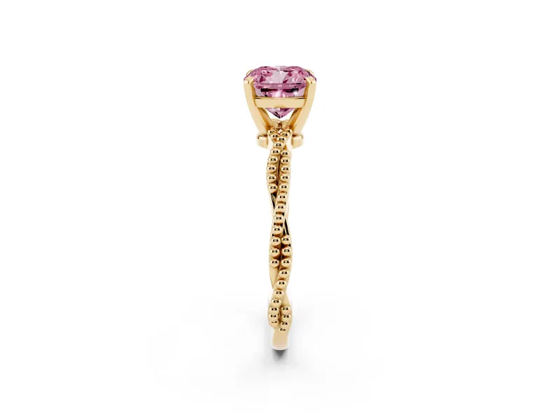 Cushion Cut Twisted Engagement Ring Setting for a Fancy Pink Lab-Grown Diamond | Beaded Twist | Yellow Gold