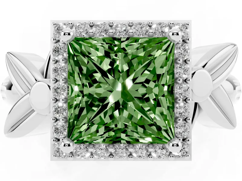 Princess Cut Floral Halo Engagement Ring Setting for a Fancy Green Lab-Grown Diamond | Platinum