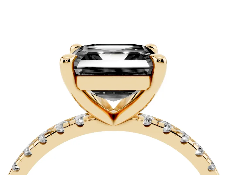 Asscher Cut Pavé Solitaire Engagement Ring Setting for a Black Center | Yellow Gold