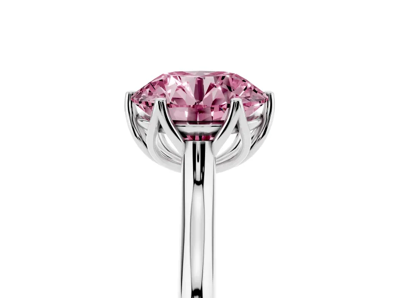 Fancy Pink Round Cut Diamond Solitaire Cathedral Ring Set in White gold with Prong Setting