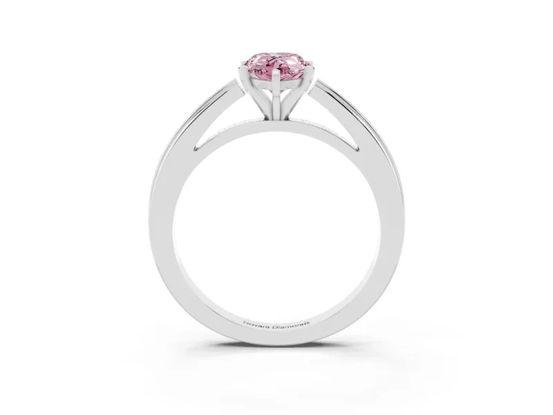 Fancy Pink Pear Cut Diamond Solitaire Ring Set in White gold with Prong Setting and Classic Band